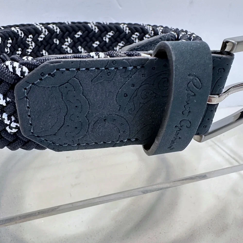 Robert Graham Mens Jacob Belt Navy White Braided Elastic Leather Size 40 Casual‎